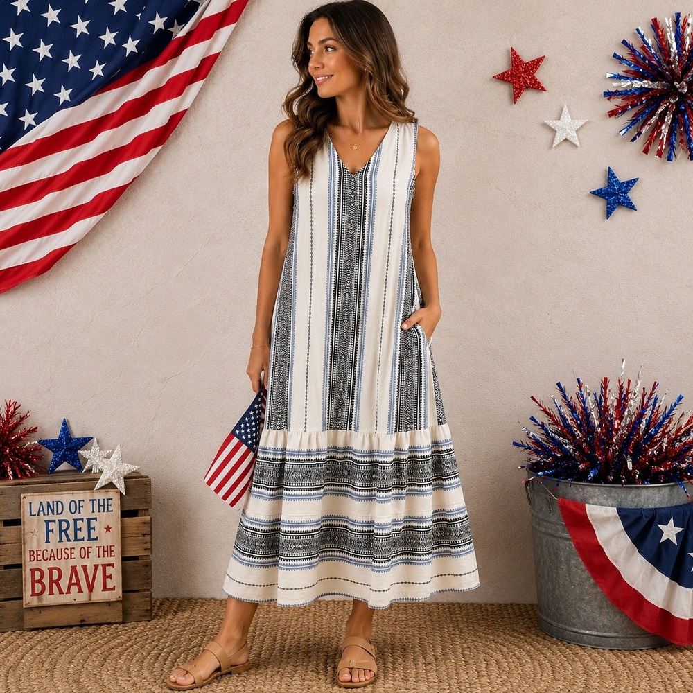 027 J.Jill Embroidered Tiered Boho‎ Maxi Dress (Small Tall, EUC)